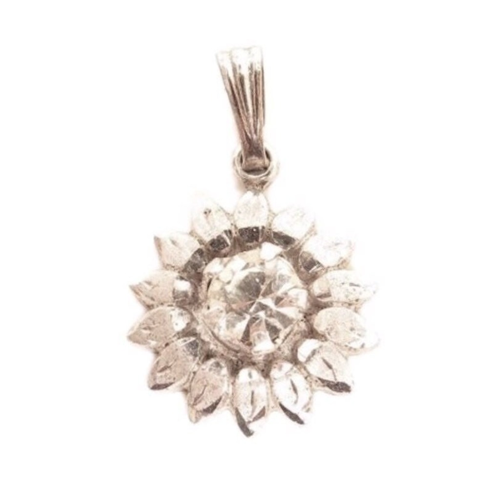 STERLING SILVER SUNFLOWER PENDANT CUBIC ZIRCONIA SUNBURST CHARM 925 FLORAL